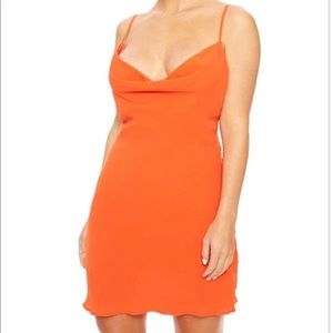 NAKED WARDROBE ORANGE MINI DRAPE COWL DRESS